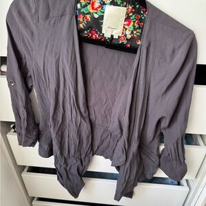 Elevenses Charcoal Blazer with Colorful Floral Lining by Anthropologie